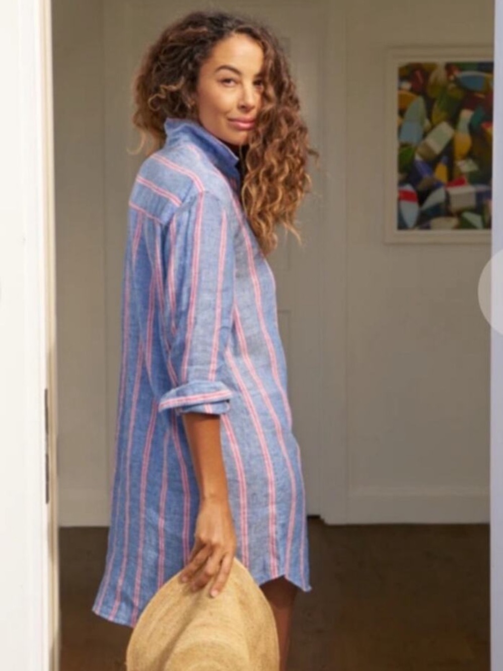 ⭐️Frank & Eileen Red and Navy Stripe Linen Mary Shirt Dress⭐️ - Picture 2 of 7